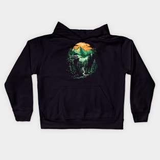 Majestic Wilderness: Lone Wolf and Mountain Landscape Tee for him for her, men and women Kids Hoodie